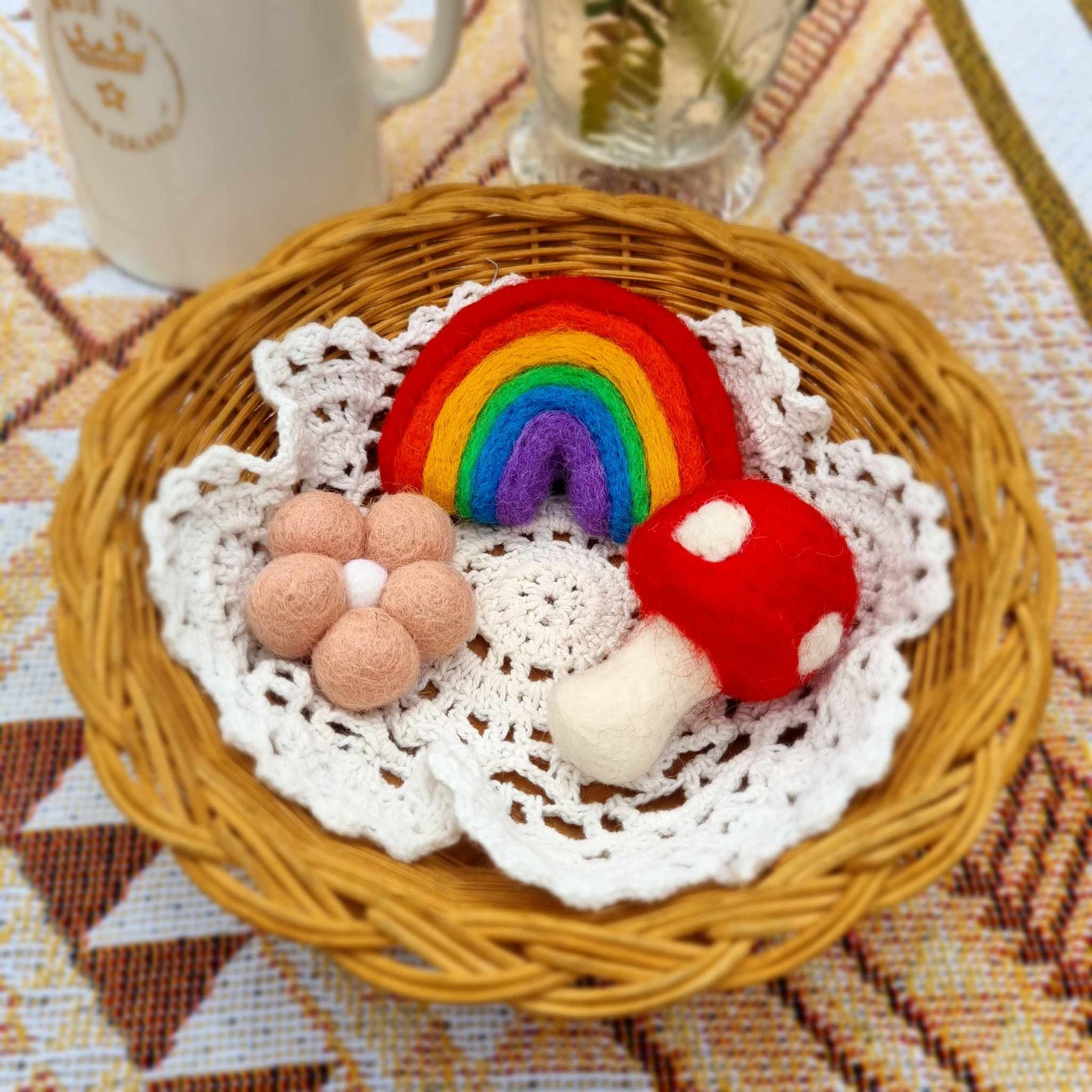 2pc Red Felt Mushroom Set