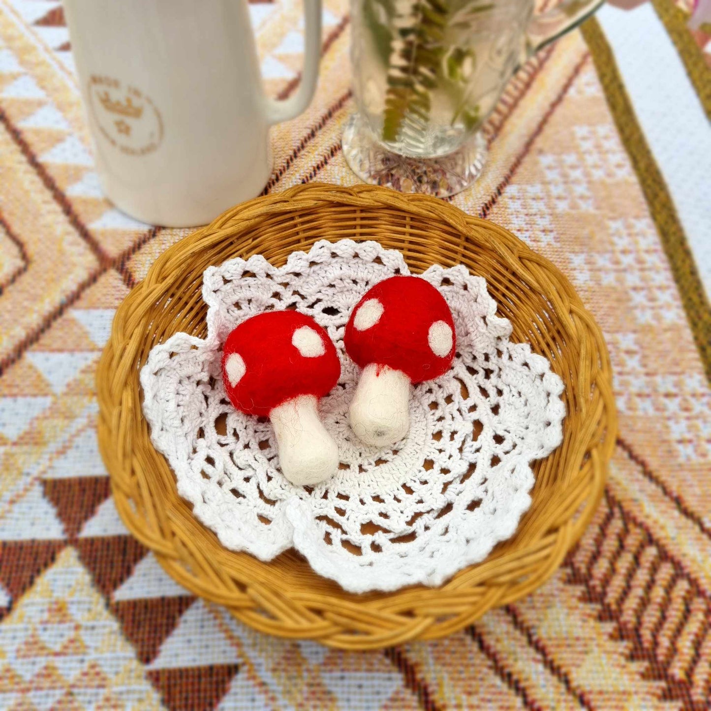 2pc Red Felt Mushroom Set