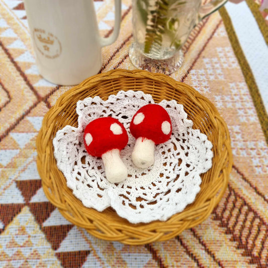 2pc Red Felt Mushroom Set