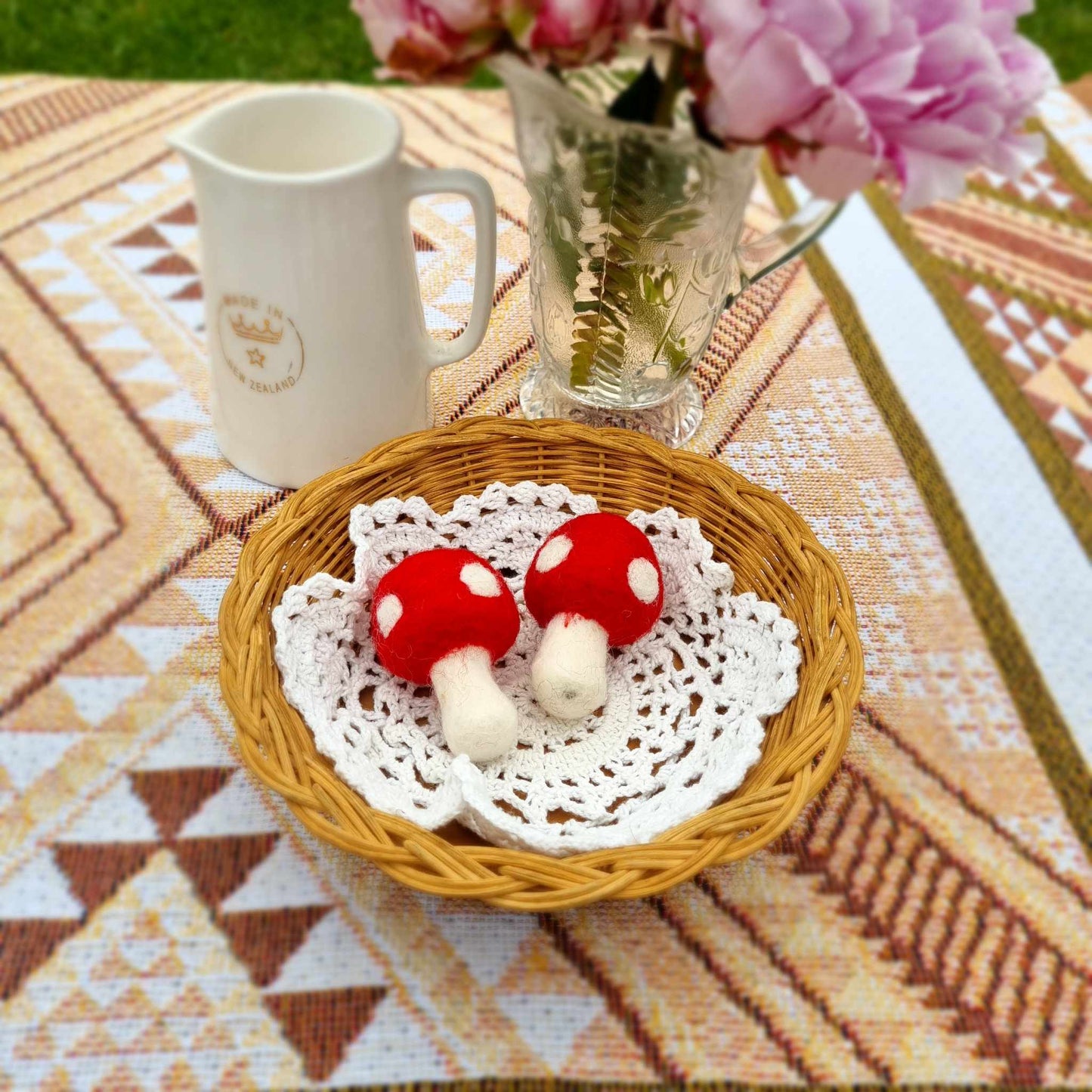 2pc Red Felt Mushroom Set