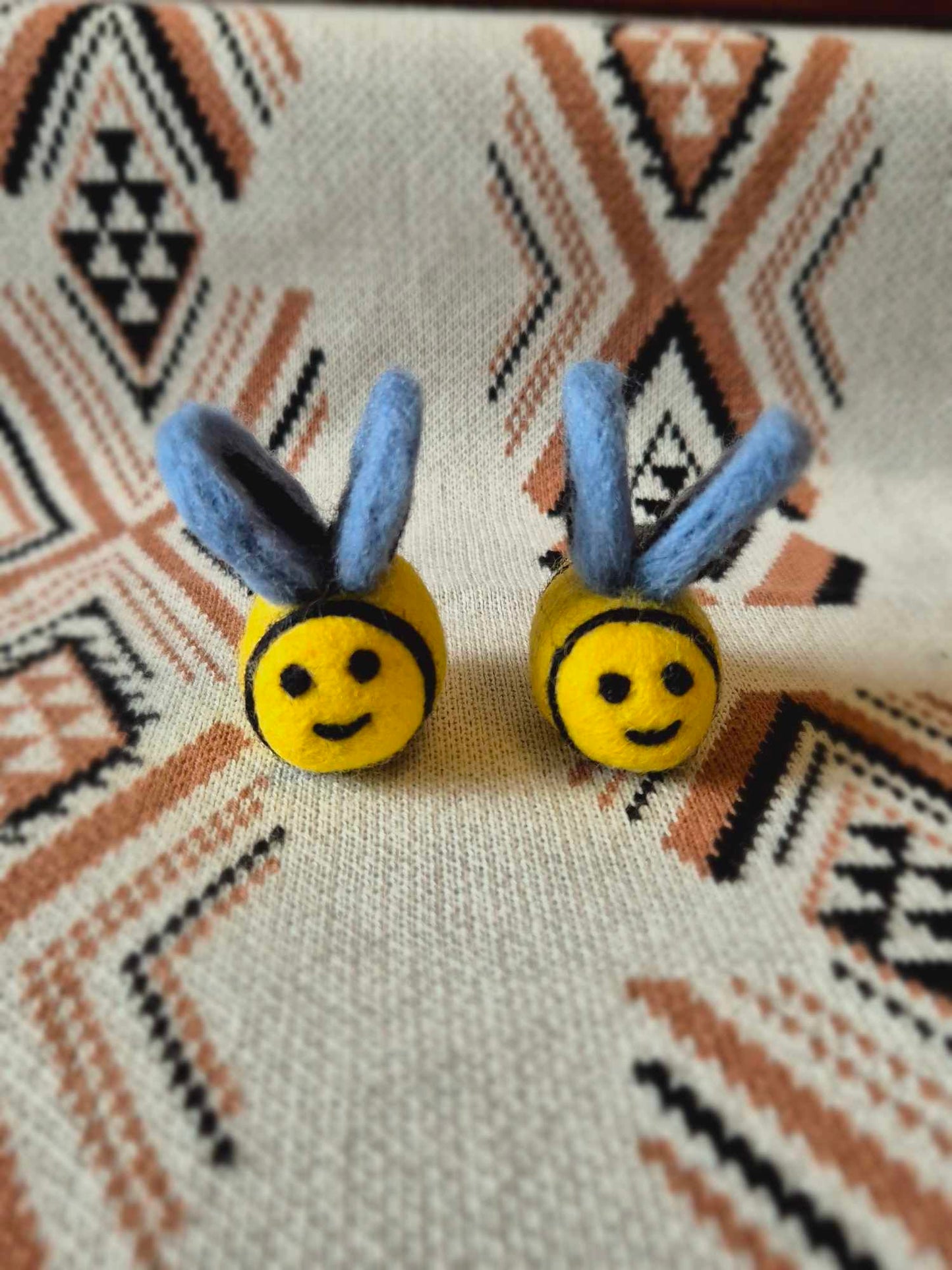 2pc Felt Bumblebees Blue Wings